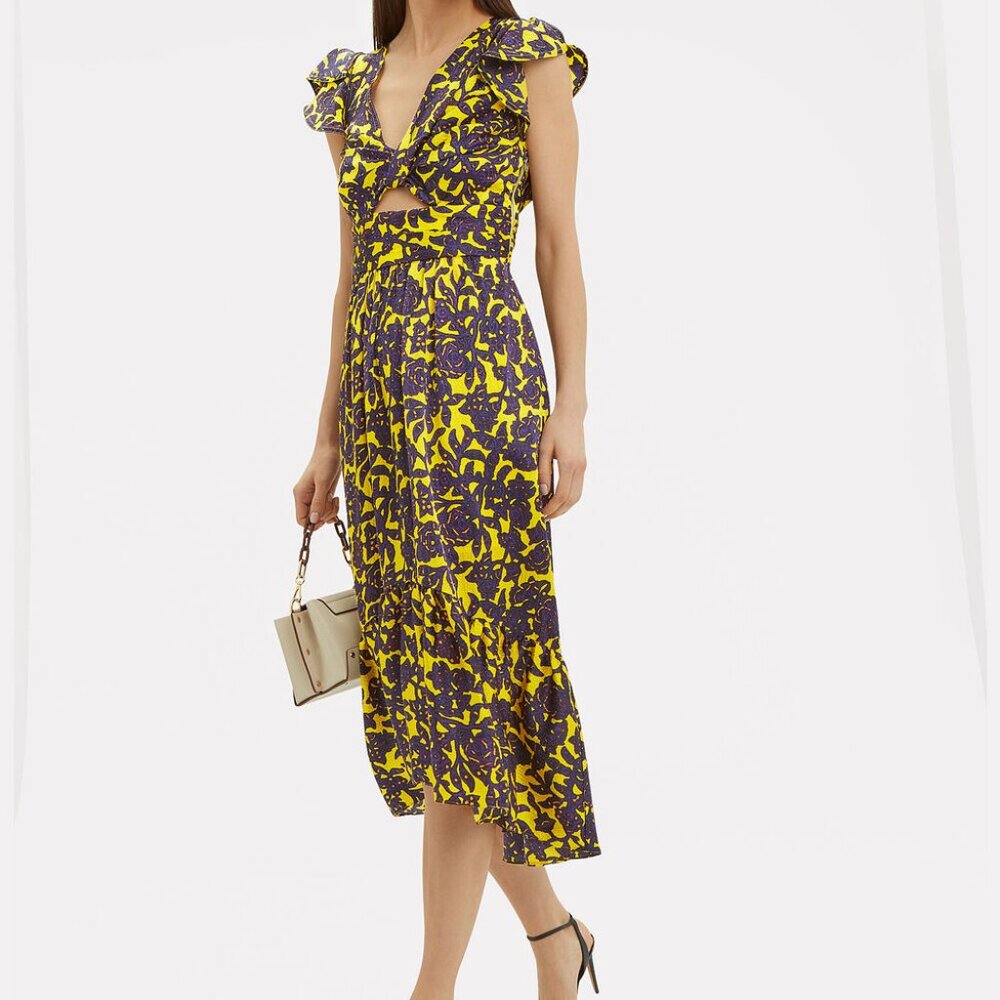 A.L.C | Valencia Silk Dress with Ruffle & Cutout - LIGHTLY WORN